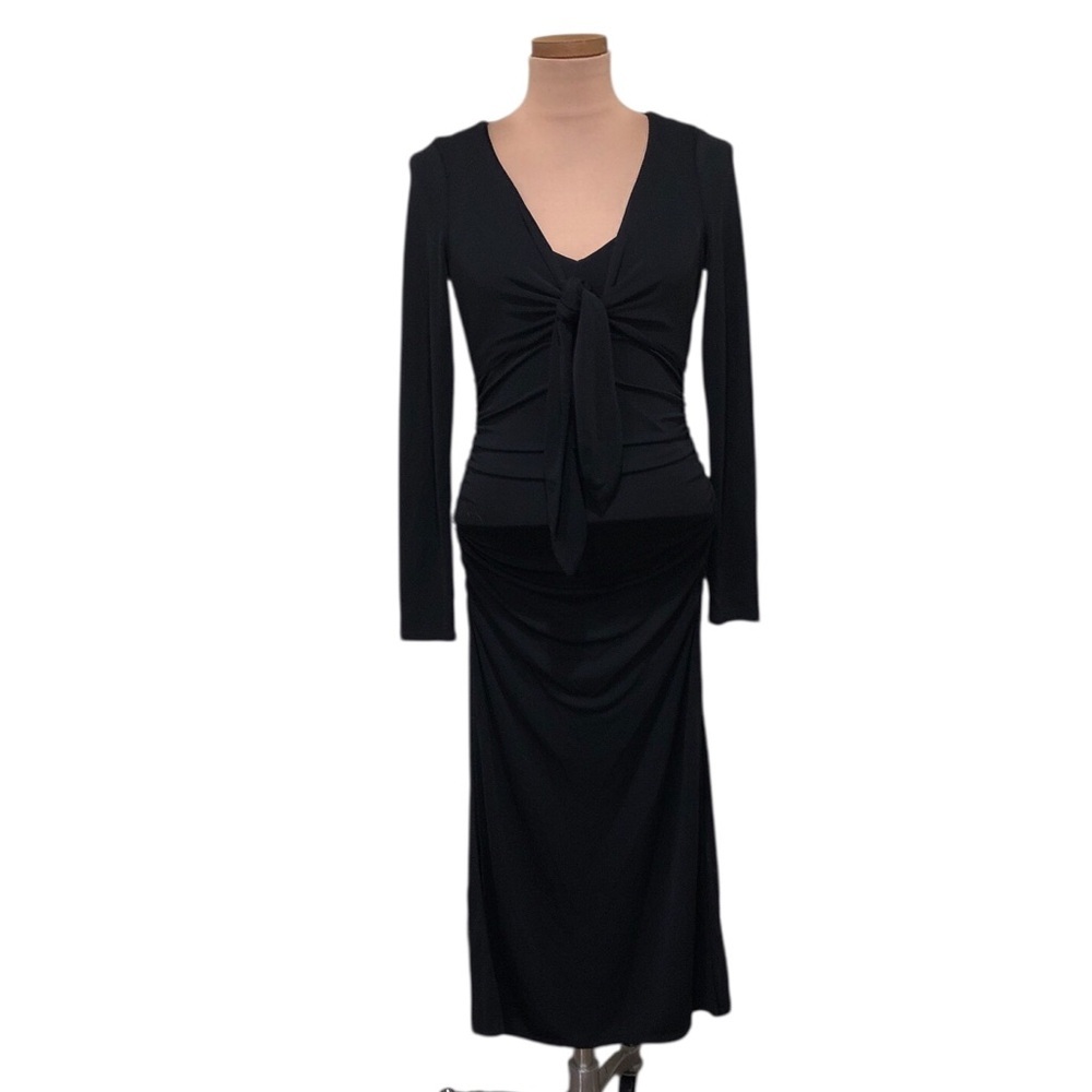 NWT Cinq A Sept Breanna Midi Dress Size 4 Black Ruched